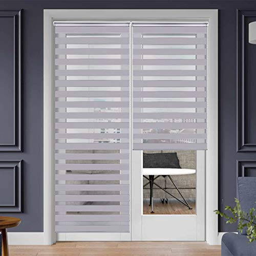 SMONTER Easy Fix Zebra Roller Blind,Day and Night Blinds Curtains with Install Accessories (70CMx230CM, GREY)
