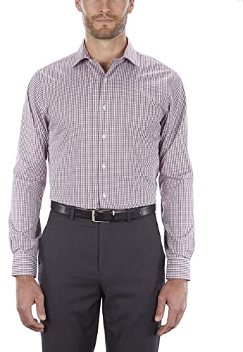 Van Heusen Men's Regular Fit Flex Collar Check Dress Shirt, Port, 17.5 Neck 34-35 Sleeve