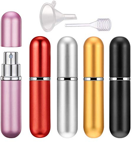 Perfume Atomiser Bottles, Scoolr 5 Pieces Perfume Atomisers Refillable Perfume Atomizer Mini Perfume Bottles Travel Fragrance Empty Spray Bottle with Funnel, Pipette & Pink Flannelette Bag, 6ml