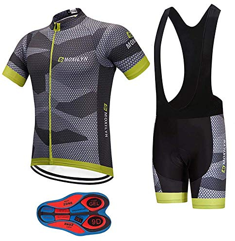 MOXILYN Schnelltrocknendes Fahrradtrikot-Set für Herren, Rennrad und Trägerhose mit 9D-Gel-Polsterung, MTB-Bekleidungs-Set