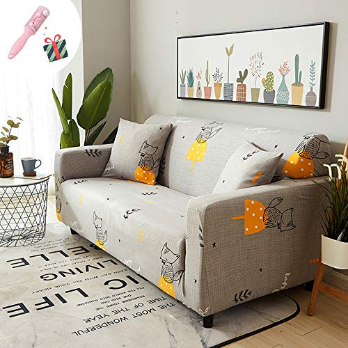 Elastisch Sofa Überwürfe Sofabezug, Morbuy Ecksofa L Form Stretch Antirutsch Armlehnen Tier Sofahusse Sofa Abdeckung Hussen für Sofa Couchbezug Sesselbezug (4 Sitzer,Fuchs)