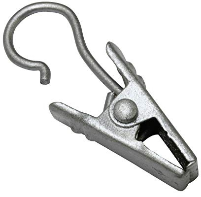 GARDINIA Clipshaken für Gardinenringe und Vitragestangen, Gardinenhaken mit Klammer, 10 Stück, Metall, Silber-matt
