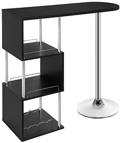 WOLTU S-förmiger Bartisch mit Stauraum, Stehtisch mit Weinregale, Bistrotisch aus Metall & Holz, Bartheke Tresentisch für Küche Bar Wohnzimmer, 113 x 40 x 105cm, Schwarz