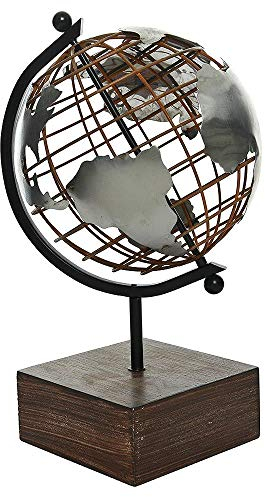 zeitzone Globus Vintage mit Holzständer Rost Braun Designer Weltkugel Eisen Gitter Retro