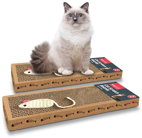 SOL 2pk Cat Scratching Board 37x12cm Cardboard Scratcher For Cats Reversible Board for Indoor Feline & Kitten, Aesthetic Long-Lasting, Protect Furniture, Provides Entertainment, Encourage Healthy Play