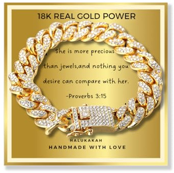 HALUKAKAH Regalo per Bambini - CARAT - Braccialetto a Catena Cubana Placcato in Oro 18K, 18cm - con Una Sincera Carta di Messaggio Biblico SHE IS PRECIOUS e Confezione Regalo in Foglio D'oro