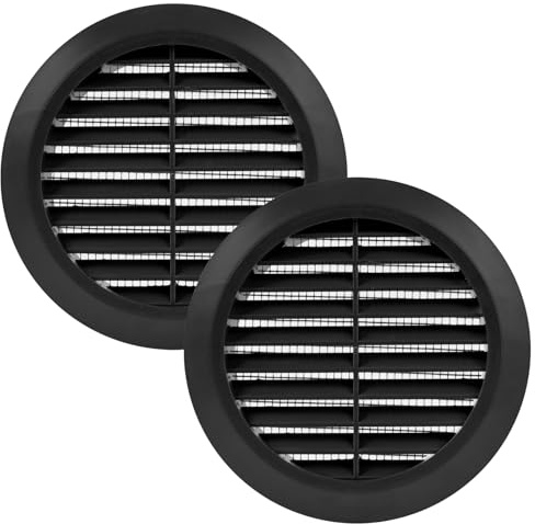 Vent Systems 100 mm / 3.94'' Inch - Black Pack of 2 Air Vent Cover - Round Air Vents - Ventilation Grille - Integrated Insect Screen - HVAC Vents for Bathroom, Home Office, Kitchen