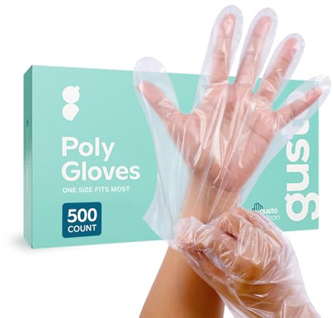 GUSTO [500 Count Disposable Poly Gloves – Food Safe Plastic Gloves for Cooking, Food Prep & Food Service – Clear, Latex-Free, One Size Fits Most (Formerly Comfy Package)