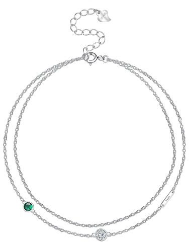 Arrebol Fußkettchen Damen Silber 925 Doppelkette mit Kugelperlen | Verstellbar 22cm+4cm, Fusskettchen Sommer Barfuß Strand Fußketten