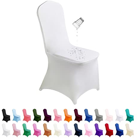 SUPERO Waterproof Spandex Chair Cover 25PCS, Stretch Dining Chair Covers, Polyester Outdoor Chair Covers, Protector Stretch Chair Cover for Party Universal, Banquet, Wedding Event, Hotel(White)
