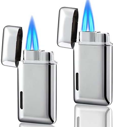 Futlidys Pack of 2 Mini Rechargeable Butane Lighter Torches, Double Flame with Visible Window, Adjustable Jet, Gift for Men and Women, No Refueling