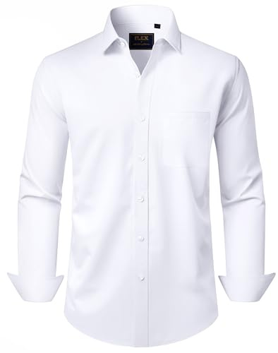 J.VER Mens Shirts Long Sleeve Stretch Dress Business Casual Formal Shirt | Regular Fit, Non Iron, Casual Smart Button Down Shirts, Tops for Work Office, Wedding Party, Fashion Clothing with Pocket