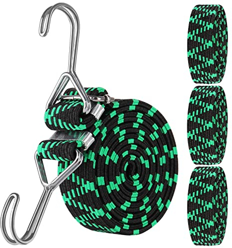 Spanngummi mit Haken 200cm, 4pcs Expander mit Haken Lang, Verstellbar Gepäckspanner, UNOLIGA Flach Gummispanner für Motorrad Autotransporter Gartenmöbel, Gummibänder mit Haken, Extra Stark (Grün)