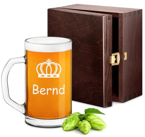 Maverton Bierkrug mit Gravur personalisiert - klassisches Bierglas 640 ml - Bierseidel für Männer - Bierhumpen für Biertrinker - Maßkrug zum Geburtstag - zu Weihnachten - König