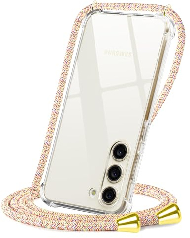 CAROKI Clear Crossbody Phone Case Compatible with Samsung Galaxy S23 with Adjustable Neck Strap, Slim Protective Cover & Durable Lanyard Holder for Samsung S23 (Rainbow)