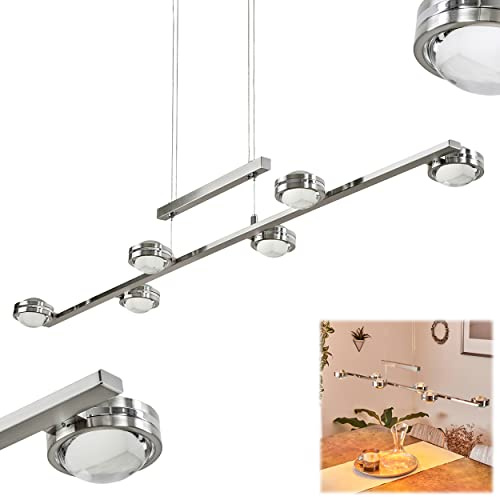 HOFSTEIN LED Pendelleuchte Fernandaires, moderne Pendellampe aus Metall/Glas in Nickel-matt/Klar, Hängelampe höhenverstellbar auf max. 173 cm, 2016 Lumen, 3000 Kelvin, 26,4 Watt, Esszimmer, Küche