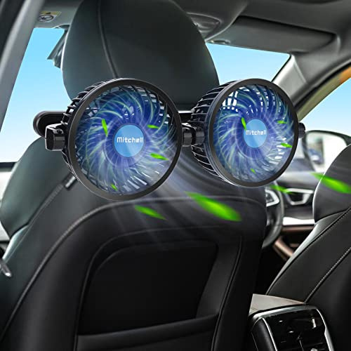 Aceshop Auto Ventilator 12V, 4'' Doppelkopf für den Rücksitz mit Stufenloser Drehzahlregelung, 360° Drehbarer Zigarettenanzünder für SUV RV