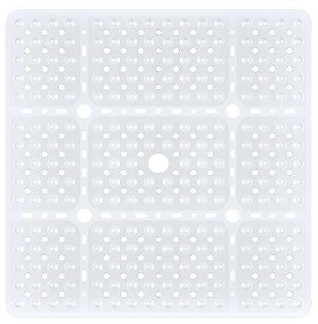 XIYUNTE Large Square Shower Mat Non Slip Anti Mould - 70x70cm Extra Large Non Slip Shower Mats for Inside Shower, Anti Slip Shower Mat for Elderly, Large Shower Tray Mat, Machine Washable, Clear White