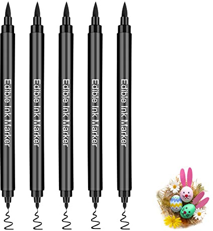 Food Coloring Pens, 5Pcs Black Double Sided Edible Food Coloring Markers with Fine and Thick Tip, Food Grade Gourmet Writers for DIY Cake Decorating, Cookies, Frosting, Fondant, Easter Eggs