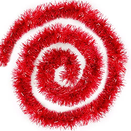 4X Weihnachten Lametta Girlande Weihnachtsbaum Ornamente Metallisch Glänzend Hängende Dekoration, Tannengirlande für Weihnachtsdekoration Weihnachtsdeko für Christbaum - 200 cm (Rot)