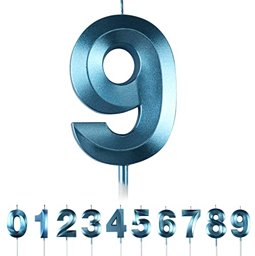 Geburtstagskerzen Zahlen 9,3D Blau Geburtstagskerzen,Kerzen Geburtstag Zahl 9, Kuchen Topper Dekoration Kuchendeko Geburtstag, Geburtstagskerzen für Geburtstagsdeko