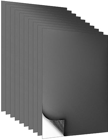 QWORK® 10 Stück Magnetfolie im DIN A4, Magnetplatten, Selbstklebend, 0.6 mm Stark, Schwarz, Zum Basteln, für Kühlschrankmagnete, Fotos