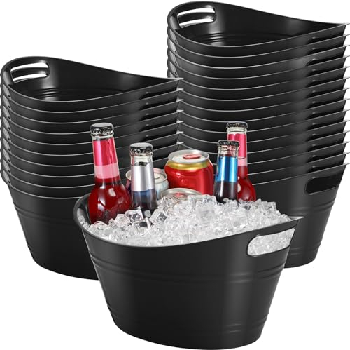 Norme 24 Stück ovale Aufbewahrungsbehälter mit Griffen, 4,5 l Kunststoff-Eiskübel für Wein, Bier, Champagner, Flaschen, Getränkekühler, Wanne für Partys, Getränke, Aufbewahrungskorb (schwarz)