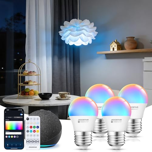 Aigostar - G45 Mesh Bluetooth Smart Lampa. 2700–6500K, RGB Dimbar. E27 Gänga, 6,5W, 555lm. Smart LED-lampa Kompatibel med Alexa. Fjärrkontroll ingår. 4-pack