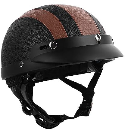 MotorradRetroHelm, Motorradhelm PU-Leder Halbgesichtshelm Motorrad-Sporthelm Rollerhelm Atmungsaktiver Sommerhelm Leichter Design-Halbhelm Halbhelme Motorradhelm(Schwarzbraunes Leder)