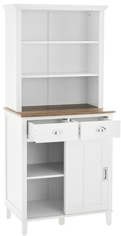 IFANNY Kitchen Pantry Storage Cabinet, 67’’ Tall Coffee Hutch with Doors & Shelves, Microwave Cabinet with Storage & Drawers, Wood Cupboard for Dining Room, Living Room, Restaurant (White)