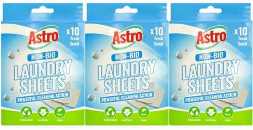 30x ASTRO Professional Laundry Sheets Eco Detergent Non Bio Washing Machine Powerful Cleaning Action UK FREE P&P