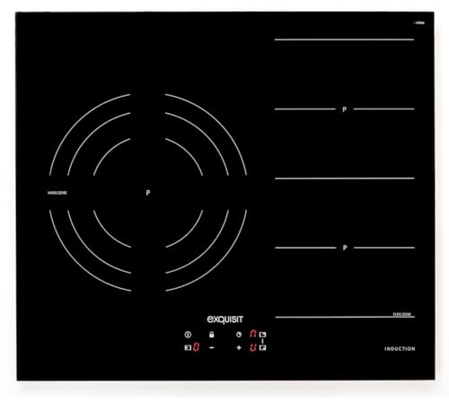 Exquisit® Flexible Induktionskochplatte mit Boosterfunktion, Glaskeramik mit 3 Kochzonen, Timer, Touch-Steuerung, geeignet für Glaskeramik, pflegeleicht, mit Edelstahlrahmen.