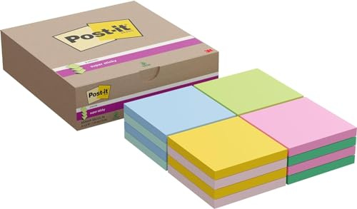 Post-it Super Sticky Z-Notes, 16 Blöcke (1440 Blatt), 76 mm x 76 mm | Selbstklebende Haftnotizen mit Stärkerer Haftung, Klebezettel für Bürobedarf, Erinnerungen & To-Do-Listen; Repositionierbar