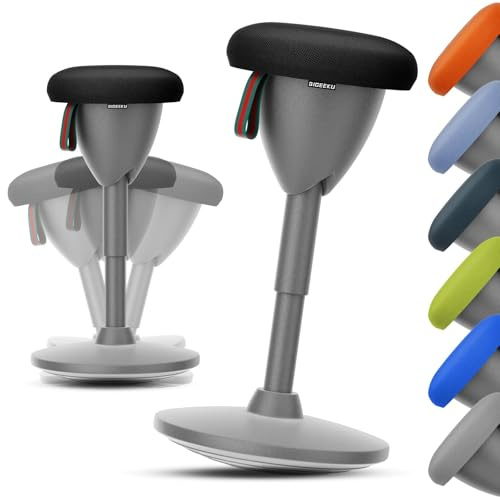 QIGEEKU Sgabello Ergonomico Oscillante da Ufficio, Seduta Ergonomica Compatta, Altezza Regolabile da 49 a 69cm - Sgabello Oscillante Girevole a 360° con Base Dinamica per Casa, Ufficio (nero)