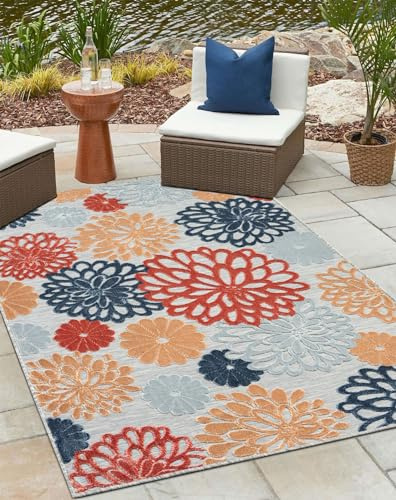 MY-RUG Outdoor Teppich wetterfest 140 x 200 cm, UV beständig & robust für Garten Terrasse, Balkon Küche & Wohnzimmer, kurzflor waschbarer Wohnzimmerteppich, Bramble