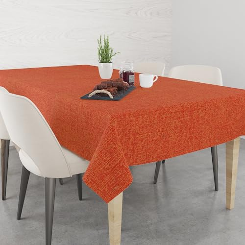 LARA MORADA - Tovaglia Da Tavola, Per Pranzo e Cena, Cotone Ioneta, 70% Cotone 30% Poliestere, Tinta Unita, 12 Posti, 140cm x 240cm, Arancione