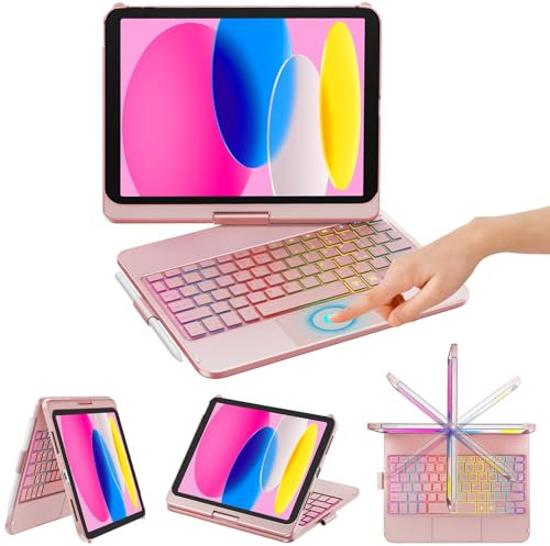 KBCASE Tastiera per iPad 10 Generazione 10.9'' 2022,Cover Rotazione 360 con Bluetooth Tastiera Touchpad, Custodia per iPad 10 Generazione con Tastiera (A2696/A2757/A2777)