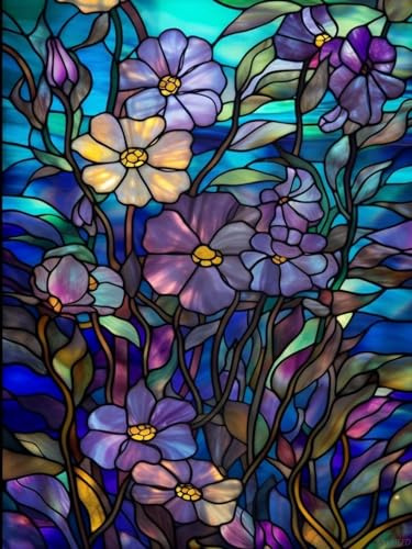 YEEIFFD Stained Glass Diamond Painting Kit Flower Diamond Art Paintings for Adults, DIY Full Drill Diamond Painting for Wall Decor Art 12x16inch