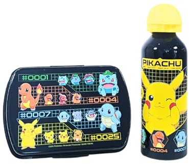 My sweety pop – Ensemble repas garcon - Boîte à goûter + Gourde - Lunch box – Hydratation - Pour enfant - Crèche - Maternelle - Ecole - Vacances - Repas - Idée Cadeau - Pokémon - Jaune/Noir