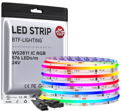 BTF-belysning FCOB RGB WS2811 IC adresserbar LED-remsa lampa 5 m 576 LEDs/M 16 W/M DC24 V vit PCB flexibel jaga färg hög densitet LED-rep IP30 inte vattentät (utan kontroll och strömförsörjning)