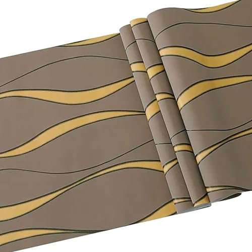 Tarwanear Brown Glitter Embossed Wallpaper Curve Stripe Rolls Non-Woven Flocking Wall Paper Roll Modern Minimalist Decoration Feature Wallpaper for Livingroom Bedroom Hallway
