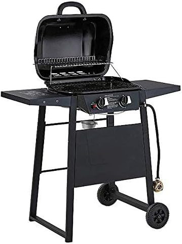 2 Burner Gas Barbecue with wheels, shelves and lid - Gas BBQ GRILL Suitable for 14 Burgers Capacity for garden bbq and picnic