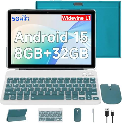 CUPEISI Android 15 Tablet 10.1 Inch 2 in 1 Tablets with Keyboard/Mouse/Case/Stylus, 8GB RAM+32GB ROM (Max 1TB), 1.8Ghz Quad-core Processor, 1280 * 800 IPS HD Touch Screen, 2.4G/5G Wifi6 BT 5.0 Tablet