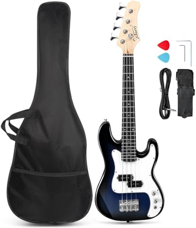 GLARRY 91.4 cm E-Bass Gitarre, 4 Saiten Anfänger Starter Kit mit Zubehör inklusive Kabel, Gurt, Tasche für Erwachsene (Dunkelblau)