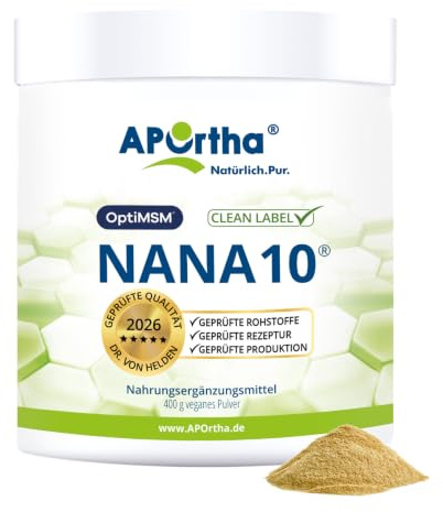 APOrtha® NaNa10 400 g veganes Pulver, Rezeptur von Dr. von Helden mit 10 Komponenten, mit Vitamin C und Magnesium sowie L-Glycin, 400g Pulver für 2 Monate, glutenfrei, allergenfrei, laktosefrei