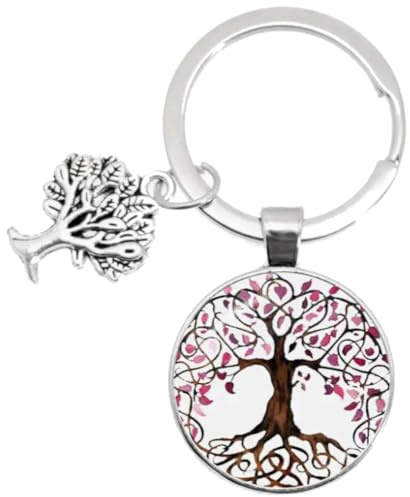 VLNET Portachiavi tascabile a doppia anella in acciaio inossidabile tema famiglia amore con albero della vita e cuori. Accessorio Unisex, Ottima idea Regalo! (albero della vita 3)