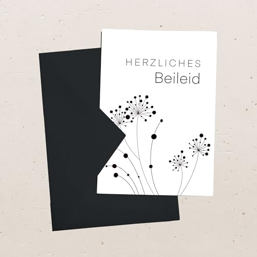 Trauerkarte “Herzliches Beileid”, Postkarte oder Grußkarte mit farblich passendem Briefumschlag, Format A6 (Postkarte mit Briefumschlag)
