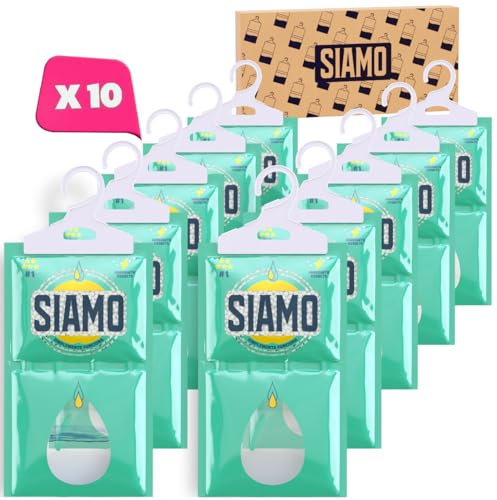 Siamo Packung mit 10 Feuchtigkeitsbeuteln, Luftentfeuchter, Kleiderbügel, Schrank, Garage, Lagerräume, Wohnmobil, #1 in Luftentfeuchter, feuchtigkeitsabsorbierend, hohe Absorption, entfernt (10)