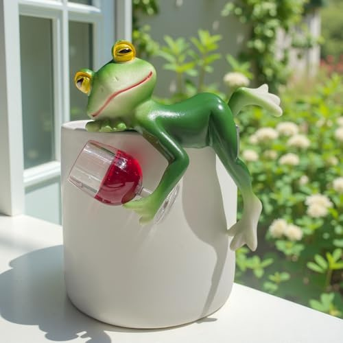 JARPSIRY Lustige trinkende Froschstatue Blumentopfhänger Resin Froschfigur Pflanzer Topf Dekorationen für Zuhause Garten Zaun Balkon Terrasse Rasen Hof Ornamente (Rotwein trinken)