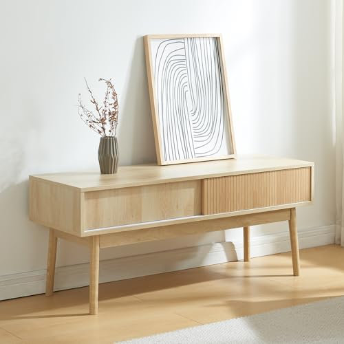 [en.casa] Fernsehtisch Landskrona Wohnzimmertisch TV Schrank Fernsehschrank TV Ständer Lowboard TV Board 115x40x48 cm mit 2 Schiebetüren Eicheoptik